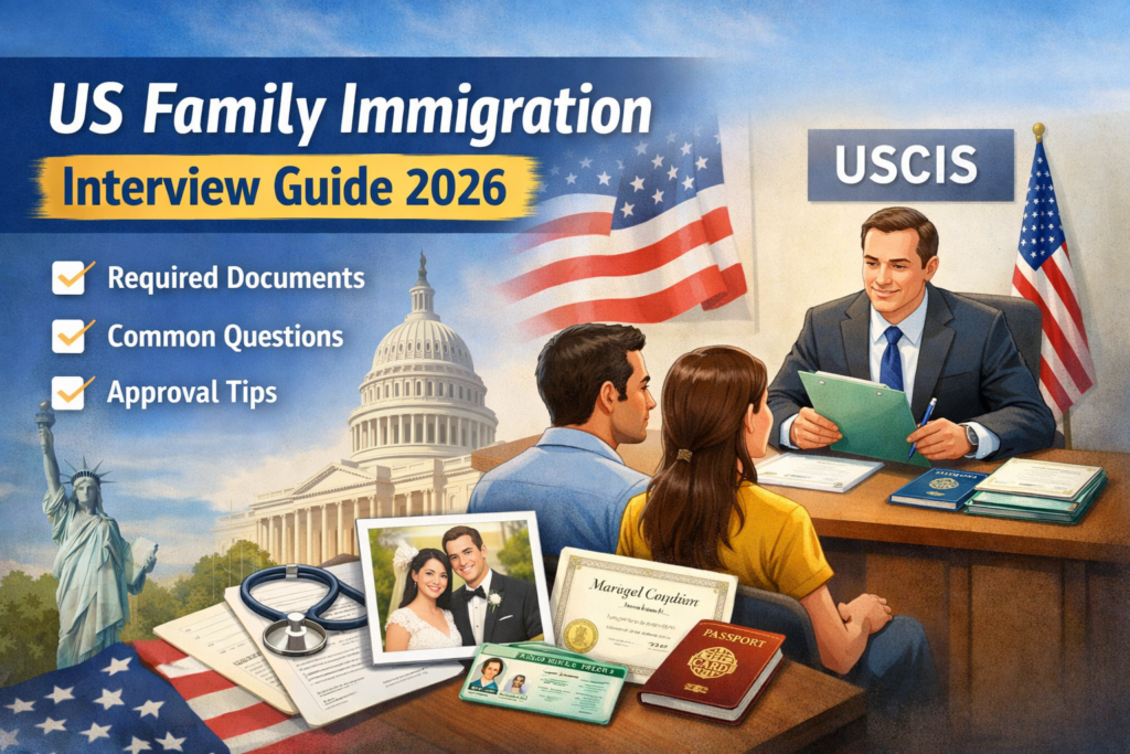 Prepare for your US family immigration interview with this complete 2026 guide. Learn required documents, common questions, approval tips, and how to avoid mistakes for Green Card success.