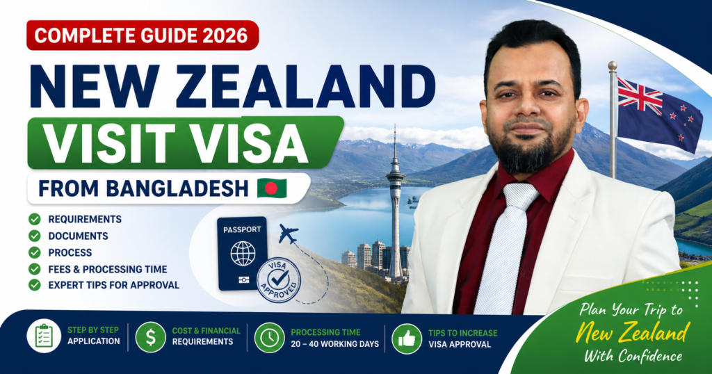 Complete guide for New Zealand tourist visa from Bangladesh. Step by step process, cost, documents and approval tips.